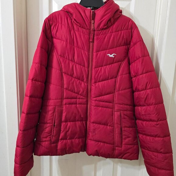 HOLLISTER Sherpa Lined Hooded Women's Red Puffer Jacket Size M - Picture 3 of 15